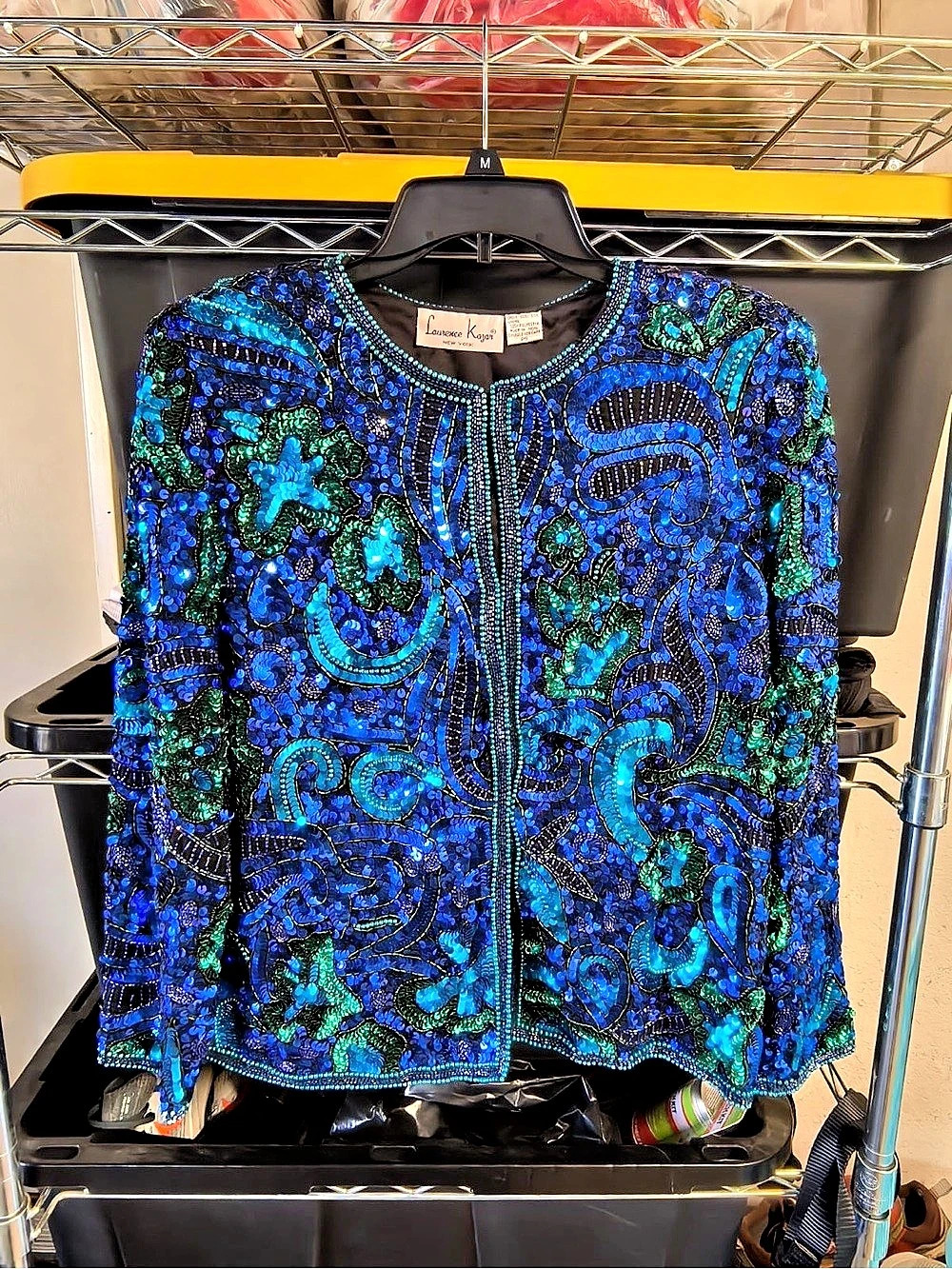 Lawrence Kazar Beaded Sequin Paisley Jacket in Blue & Green Size Small NWT